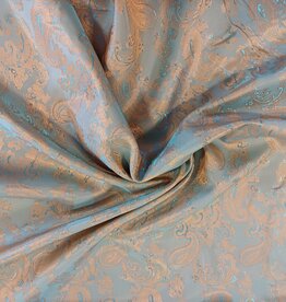 Voering bedrukt paisley turquoise, goud