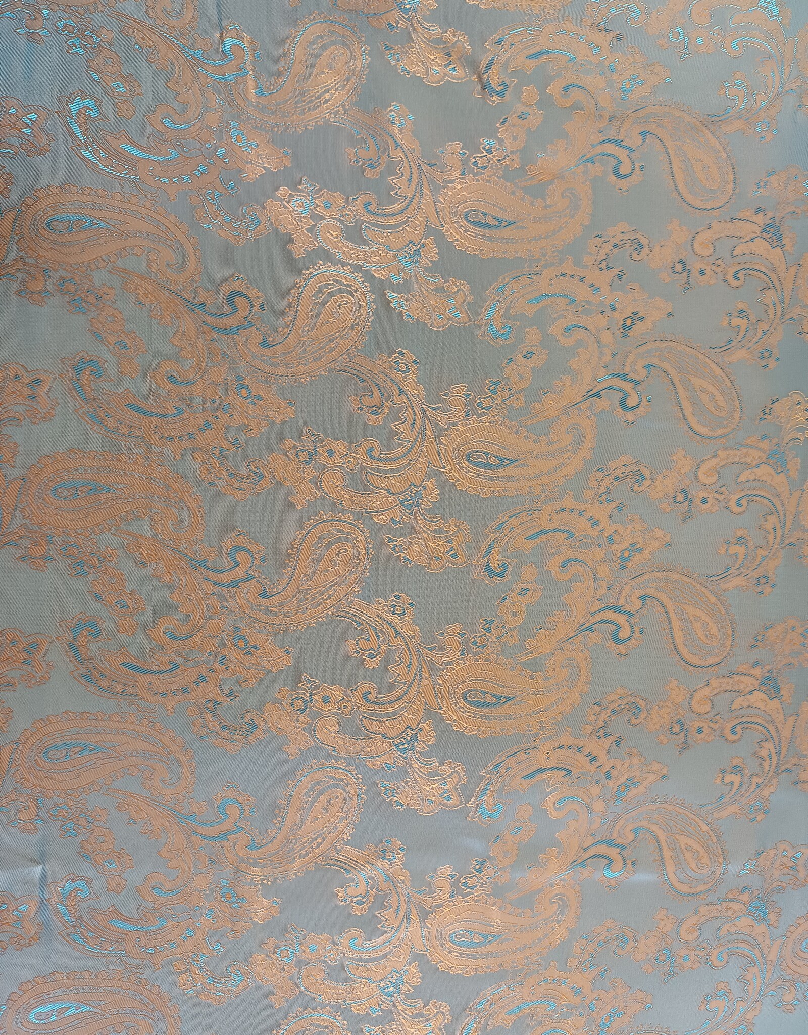 Stoffenschuur selectie Voering bedrukt paisley turquoise, goud