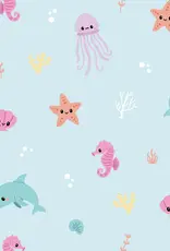 Katoen poplin diep in de zee, babyblauw