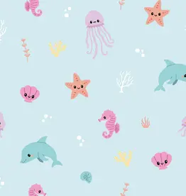 Katoen poplin diep in de zee, babyblauw