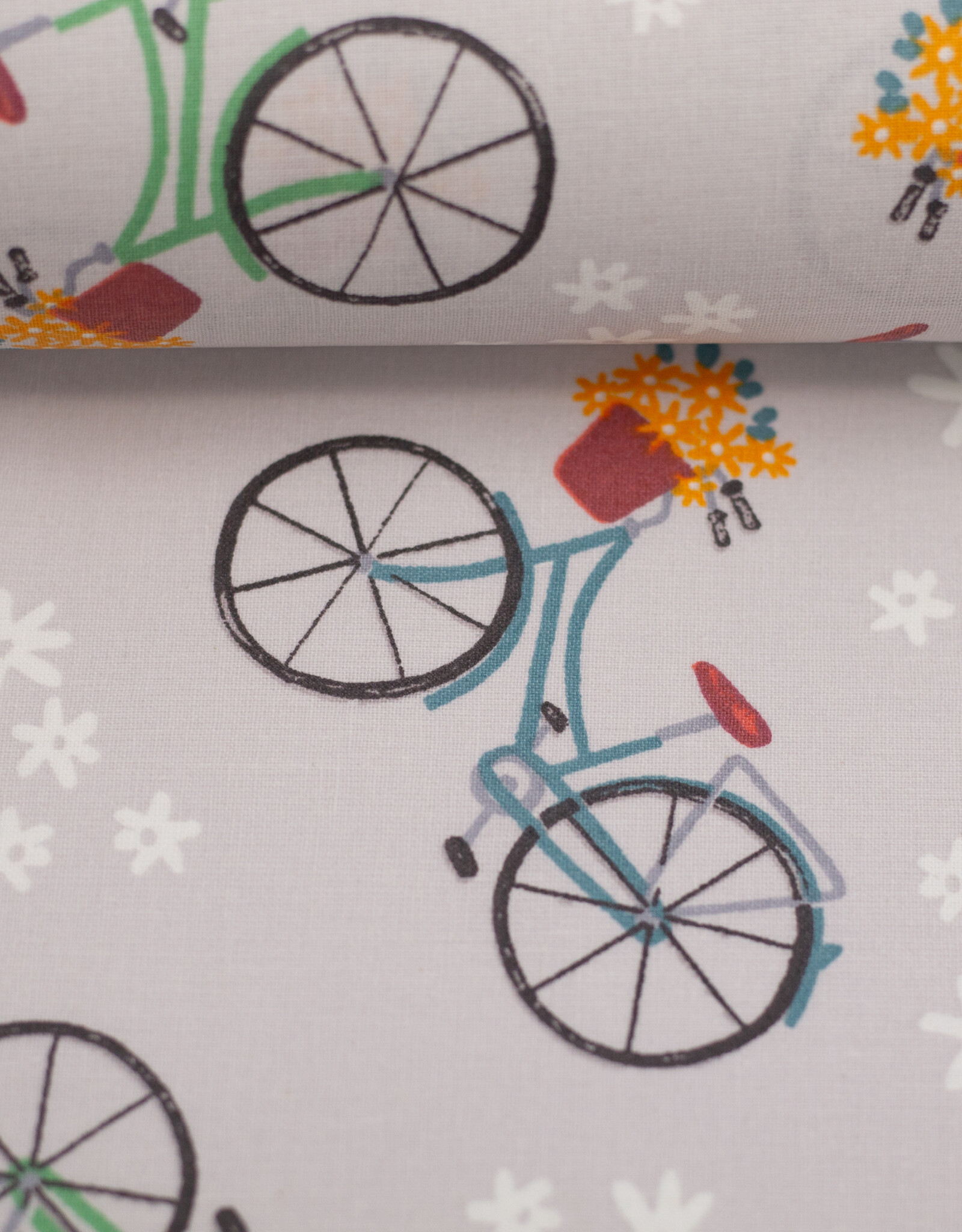 Gecoat katoen fietsen met bloemenmandje