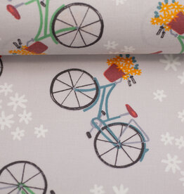 Gecoat katoen fietsen met bloemenmandje