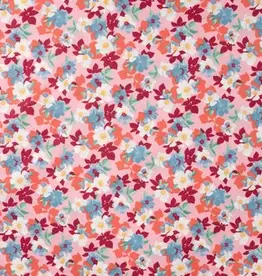 Katoen poplin  romantische bloem roze