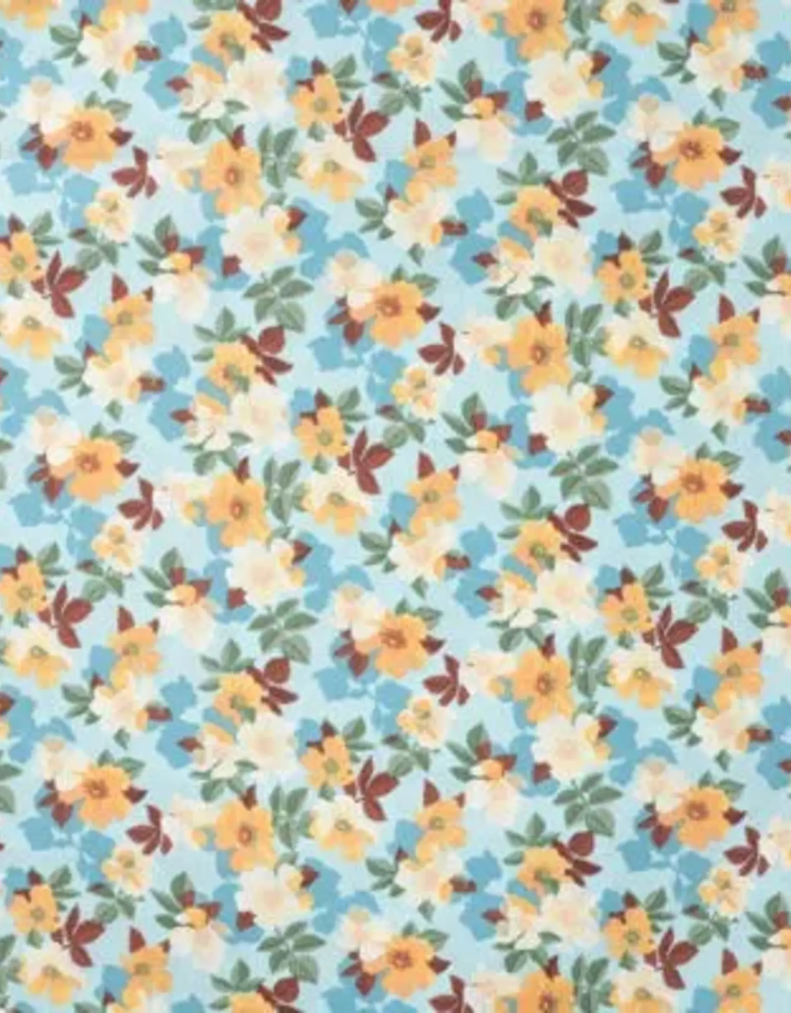 Katoen poplin  romantische bloem licht blauw