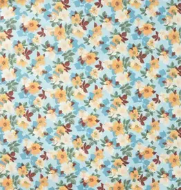 Katoen poplin  romantische bloem licht blauw
