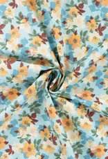 Katoen poplin  romantische bloem licht blauw Katoen poplin  romantische bloem licht blauw
