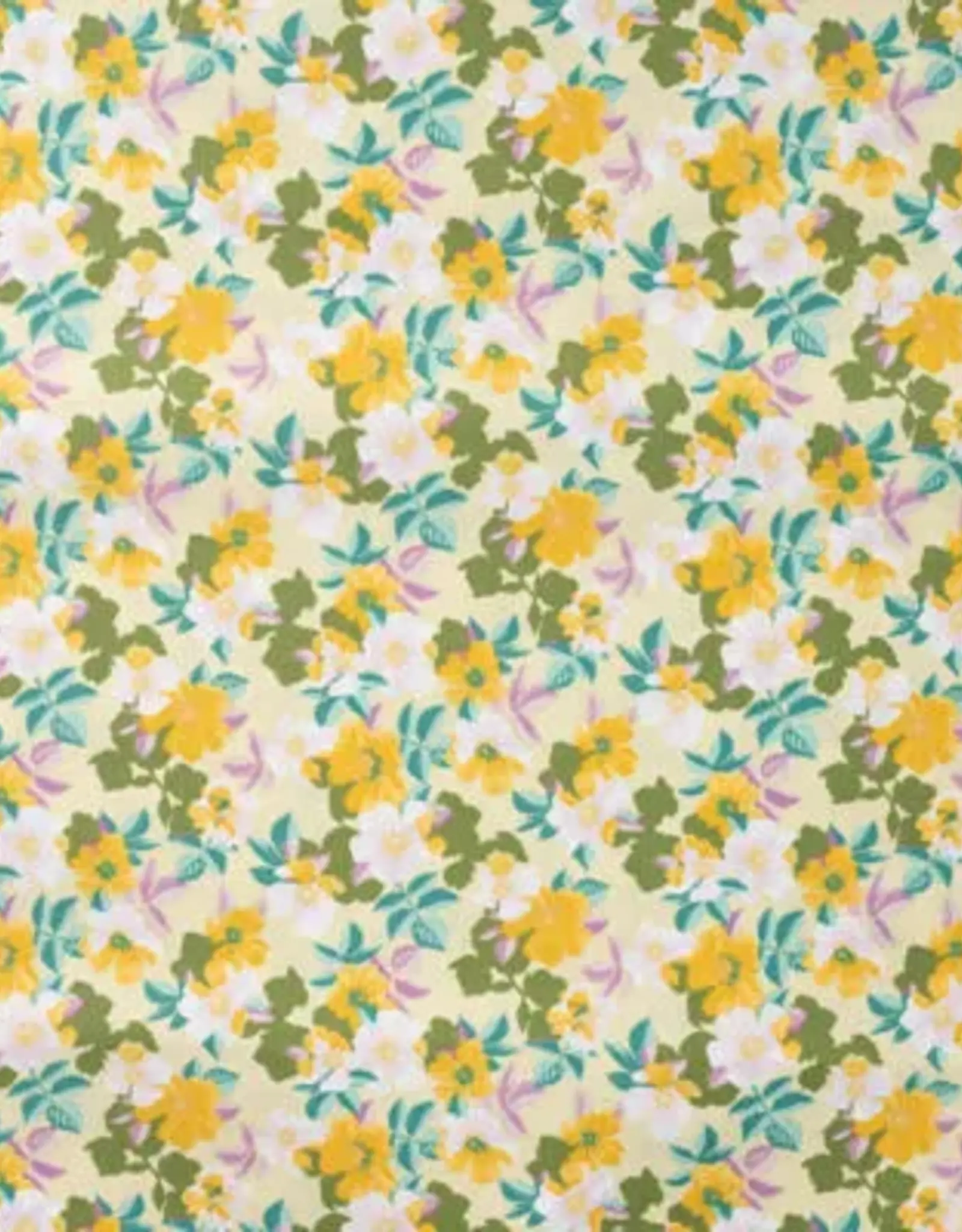 Katoen poplin  romantische bloem licht geel
