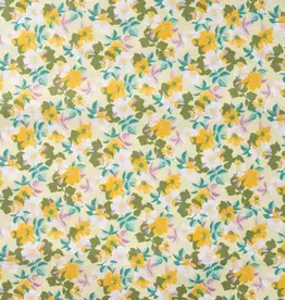 Katoen poplin  romantische bloem licht geel