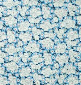 Katoen poplin  retro bloem blauw