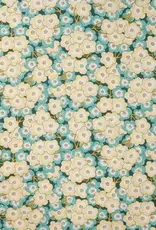 Katoen poplin  retro bloem geel/groen