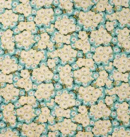 Katoen poplin  retro bloem geel/groen
