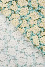 Katoen poplin  retro bloem geel/groen