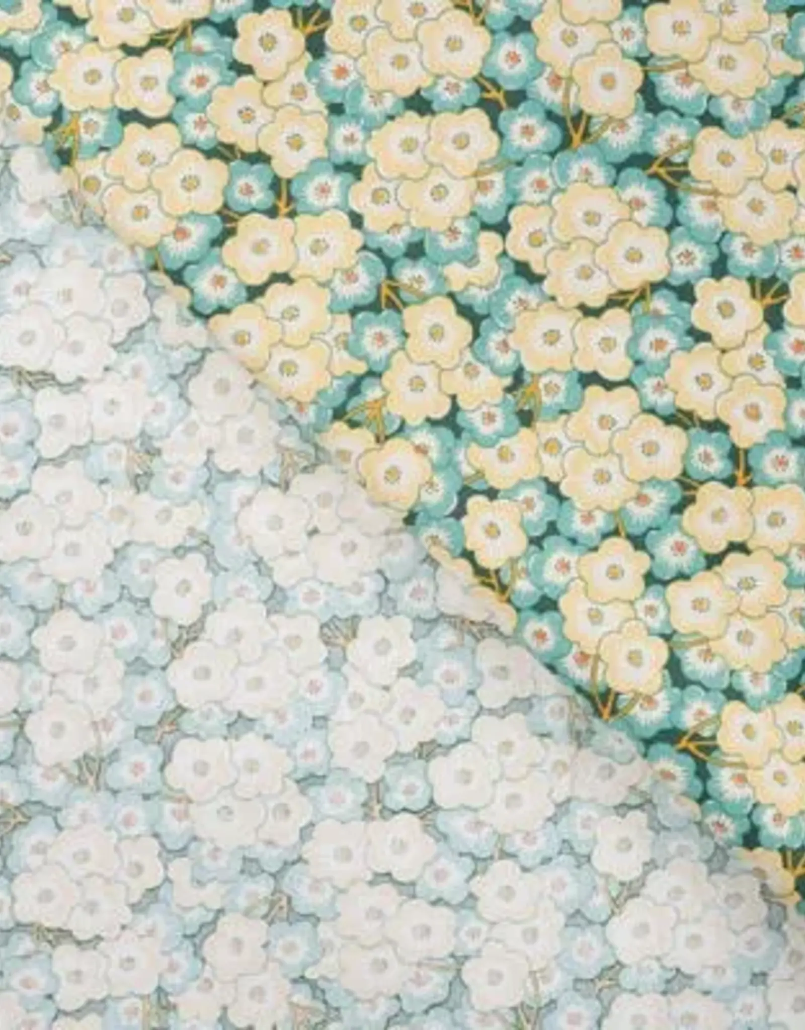 Katoen poplin  retro bloem geel/groen