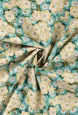 Katoen poplin  retro bloem geel/groen