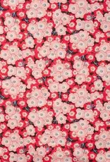 Katoen poplin  retro bloem roze/rood Katoen poplin  retro bloem roze/rood