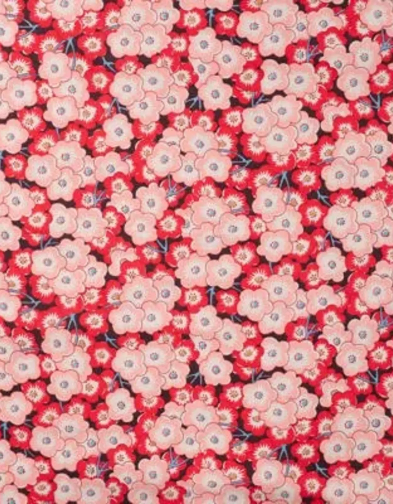 Katoen poplin  retro bloem roze/rood