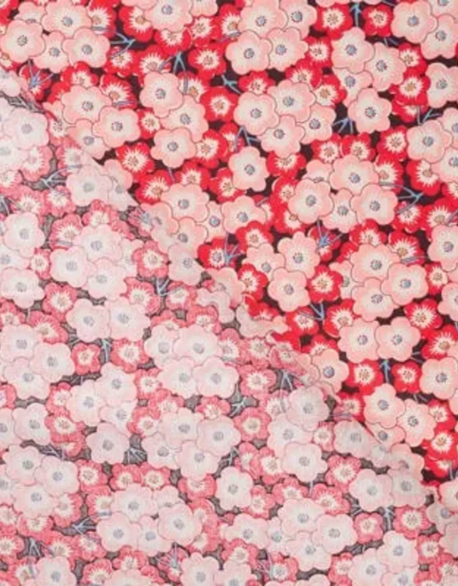 Katoen poplin  retro bloem roze/rood