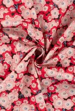 Katoen poplin  retro bloem roze/rood Katoen poplin  retro bloem roze/rood