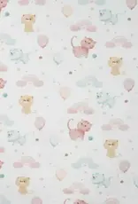 Jersey katoen katjes met regenbogen en ballonnen