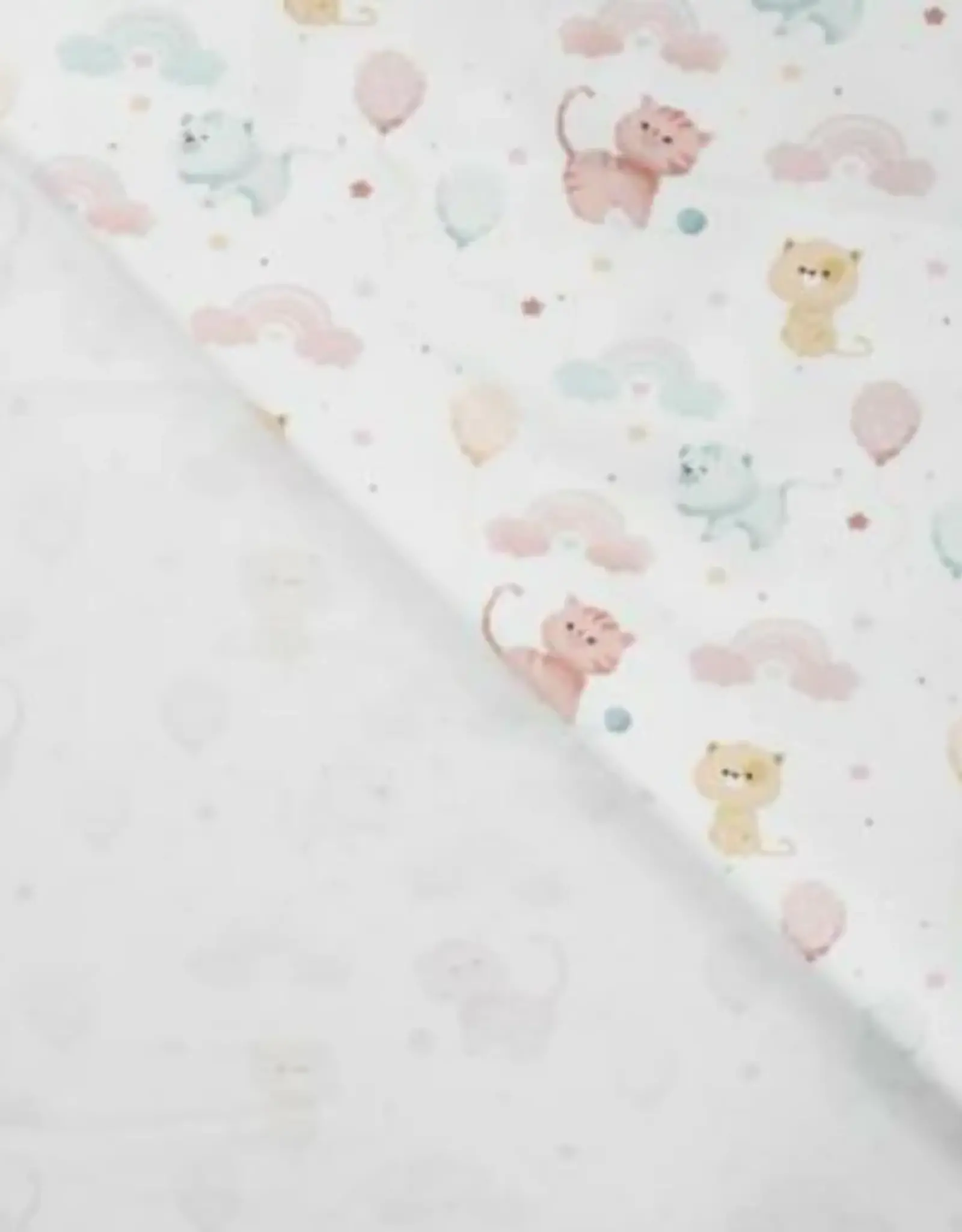 Jersey katoen katjes met regenbogen en ballonnen