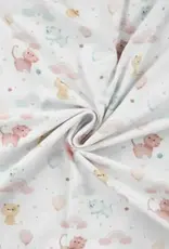 Jersey katoen katjes met regenbogen en ballonnen