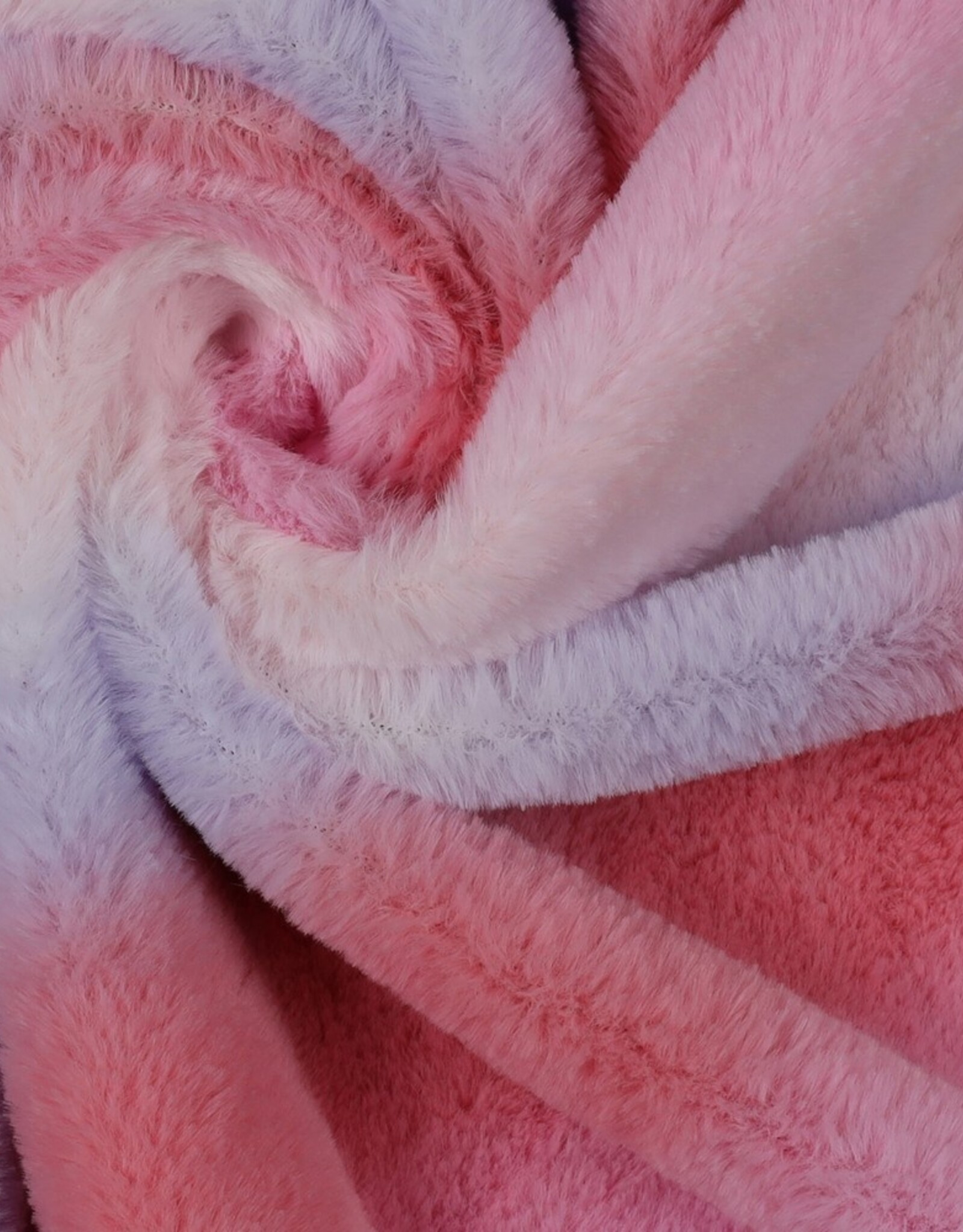 Stoffenschuur selectie Faux fur roze regenboog diagonale strepen