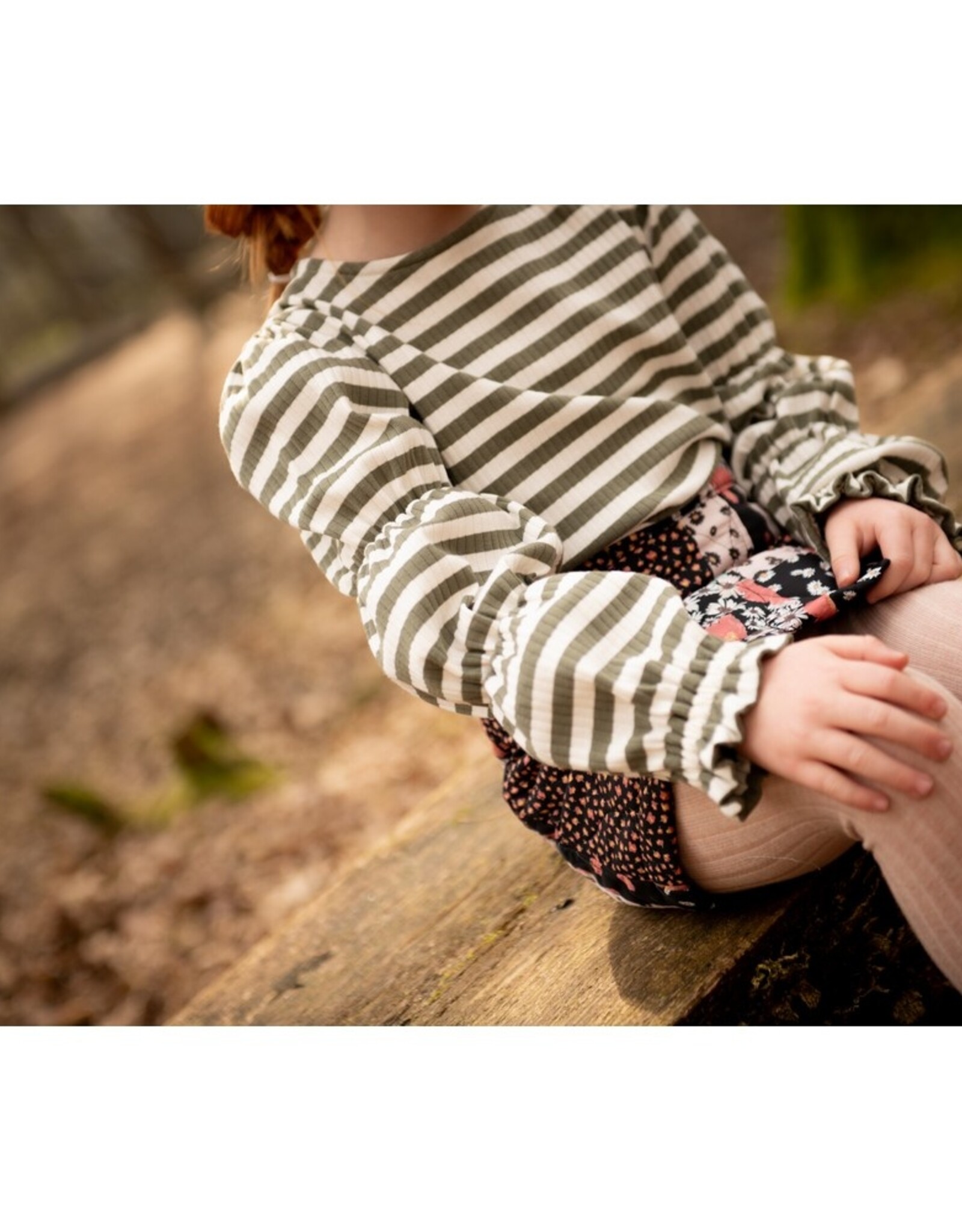 Rib tricot strepen pickle/ ecru