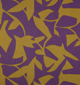 Katoen satijn abstract paars en oker