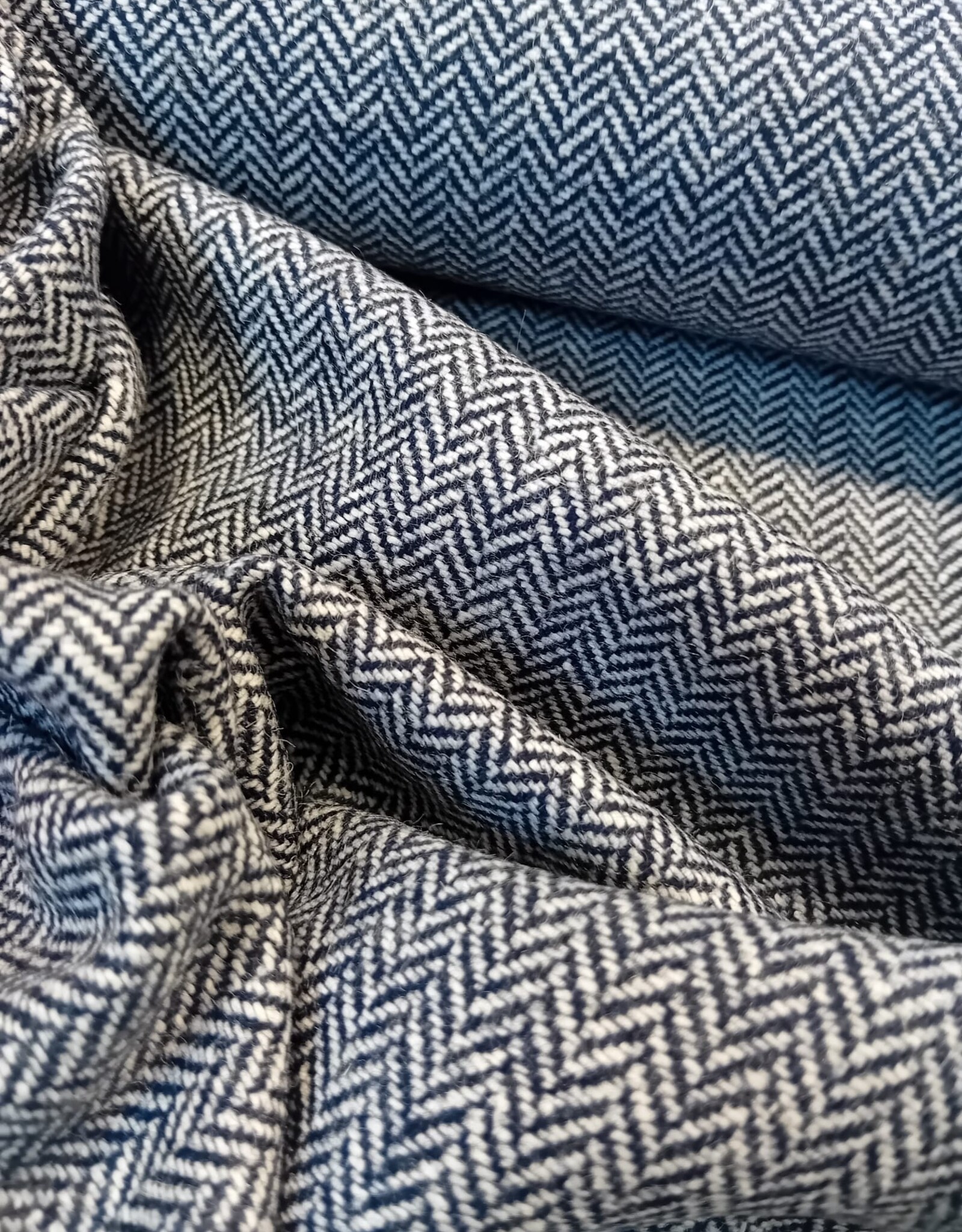 Tweed visgraat marine - ecru