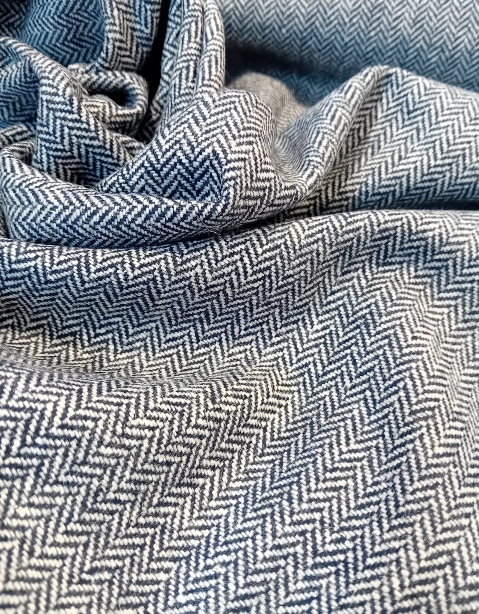 Tweed visgraat marine - ecru