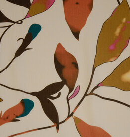 Viscose Irvana grote bladeren oranje beige
