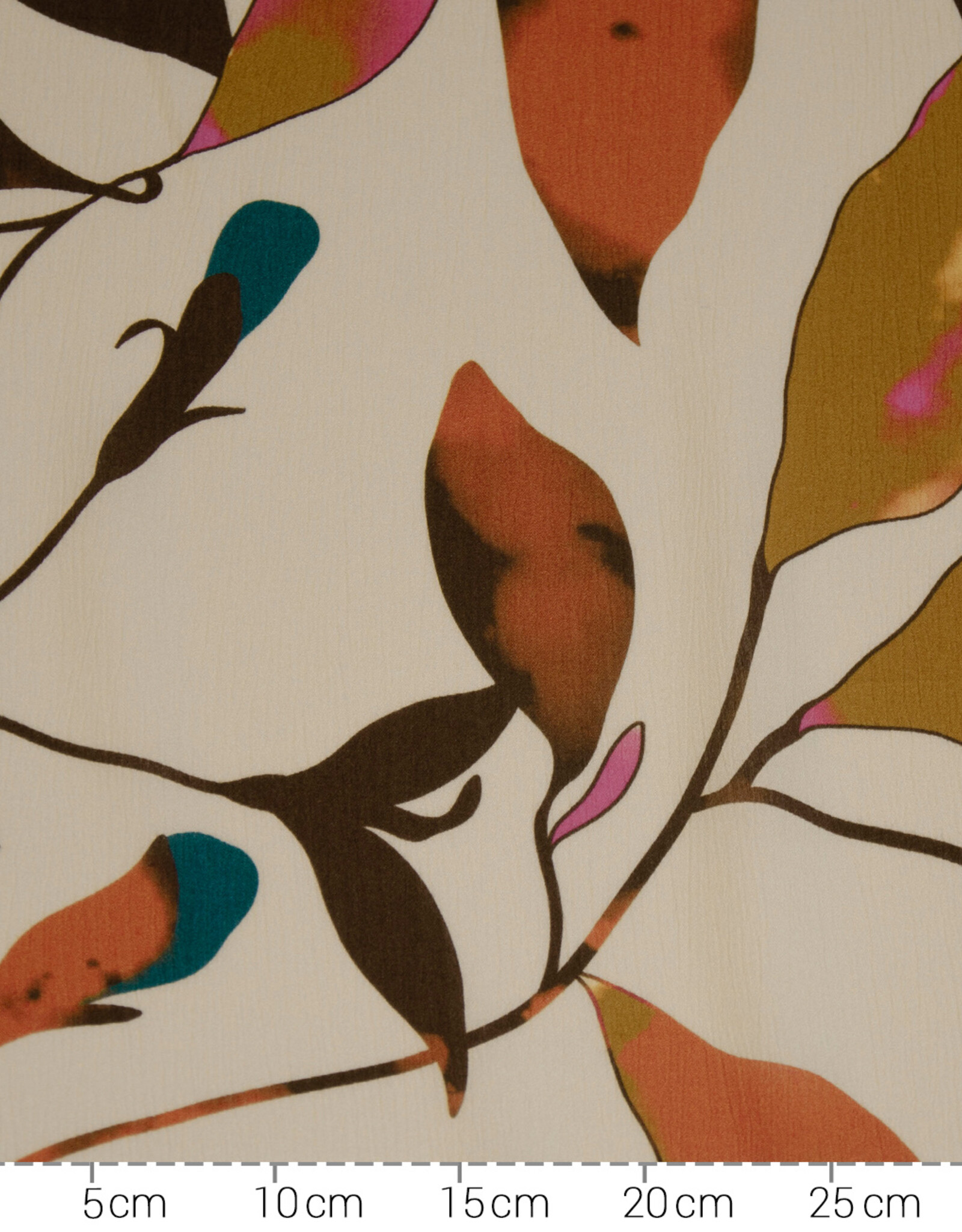 Viscose Irvana grote bladeren oranje beige