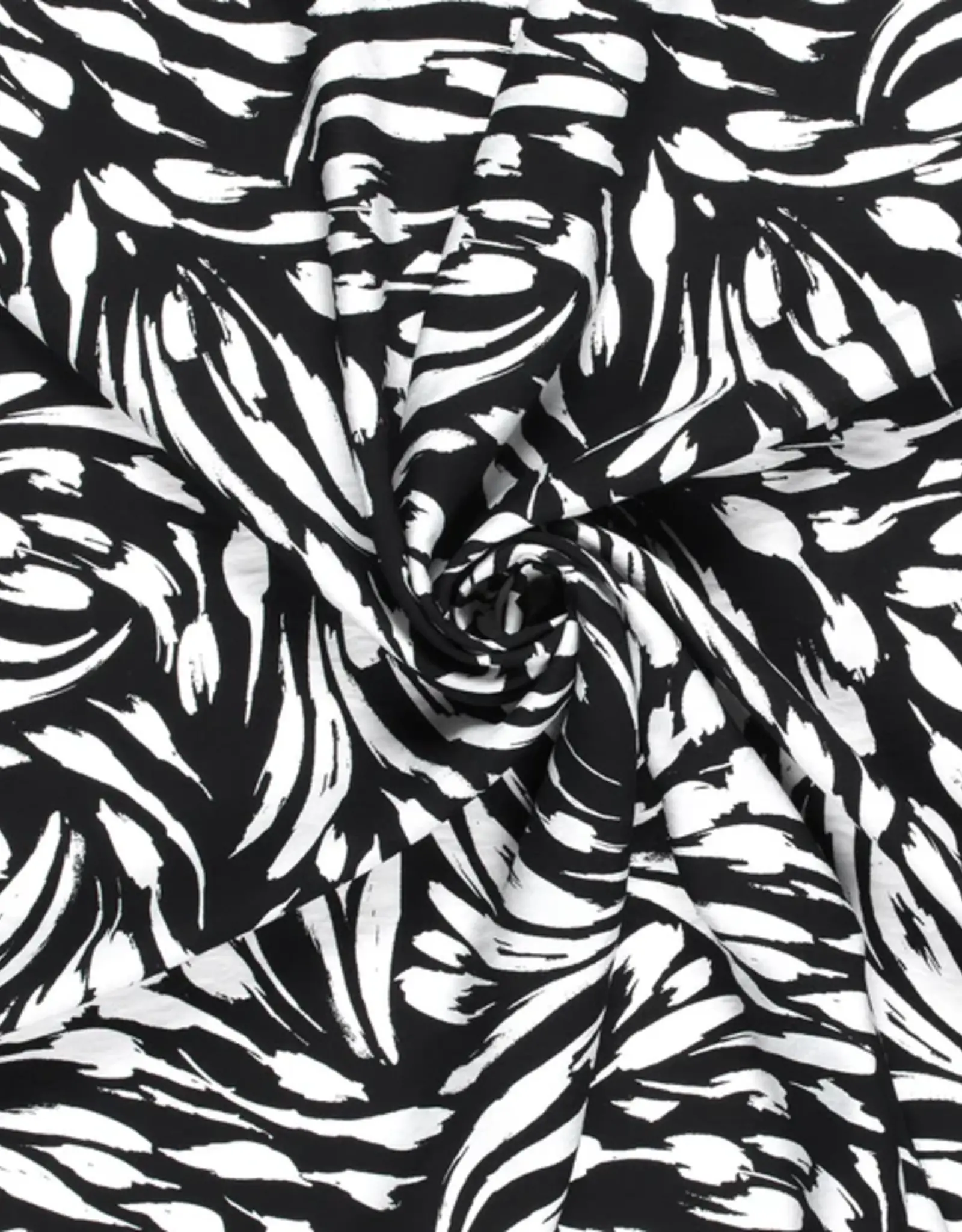 Viscose crepe abstract zwart wit