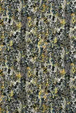 Velvet satijn bladerprint zwart