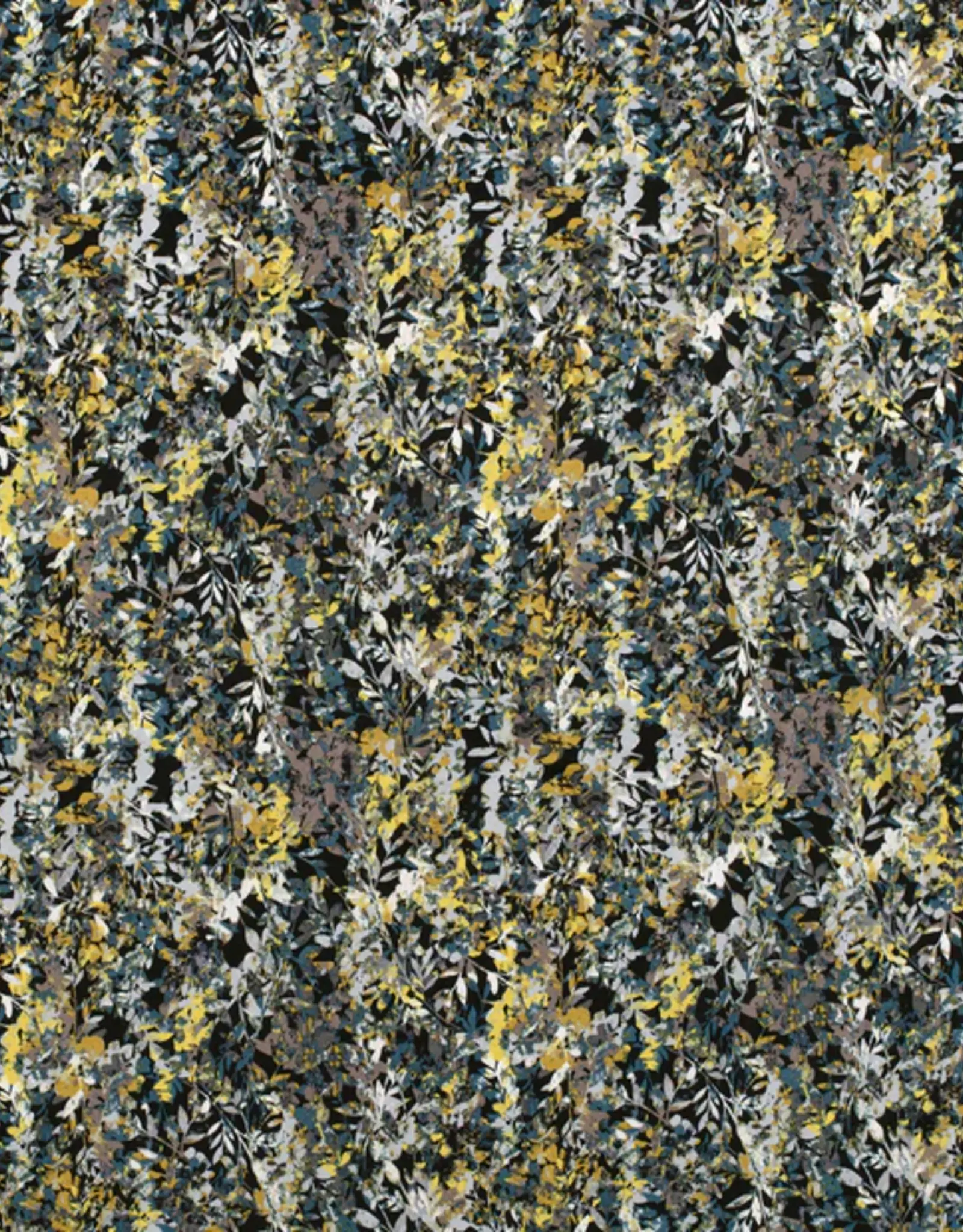 Velvet satijn bladerprint zwart