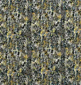 Velvet satijn bladerprint zwart