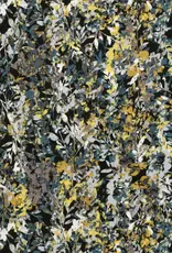 Velvet satijn bladerprint zwart