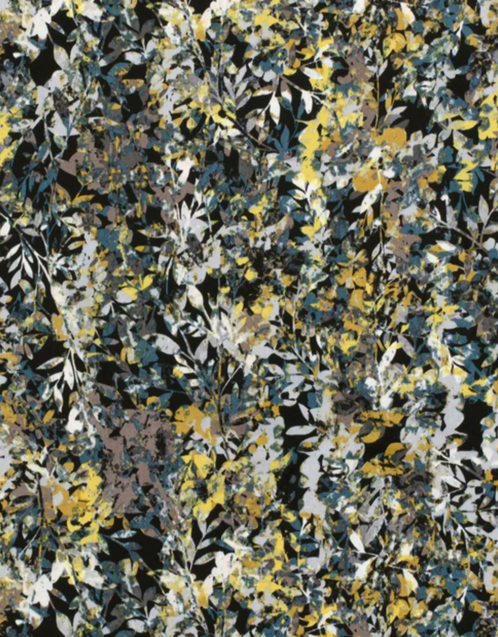 Velvet satijn bladerprint zwart