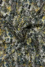 Velvet satijn bladerprint zwart