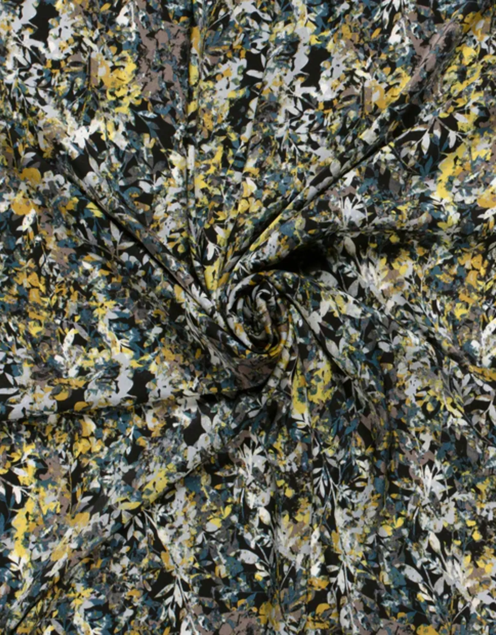 Velvet satijn bladerprint zwart