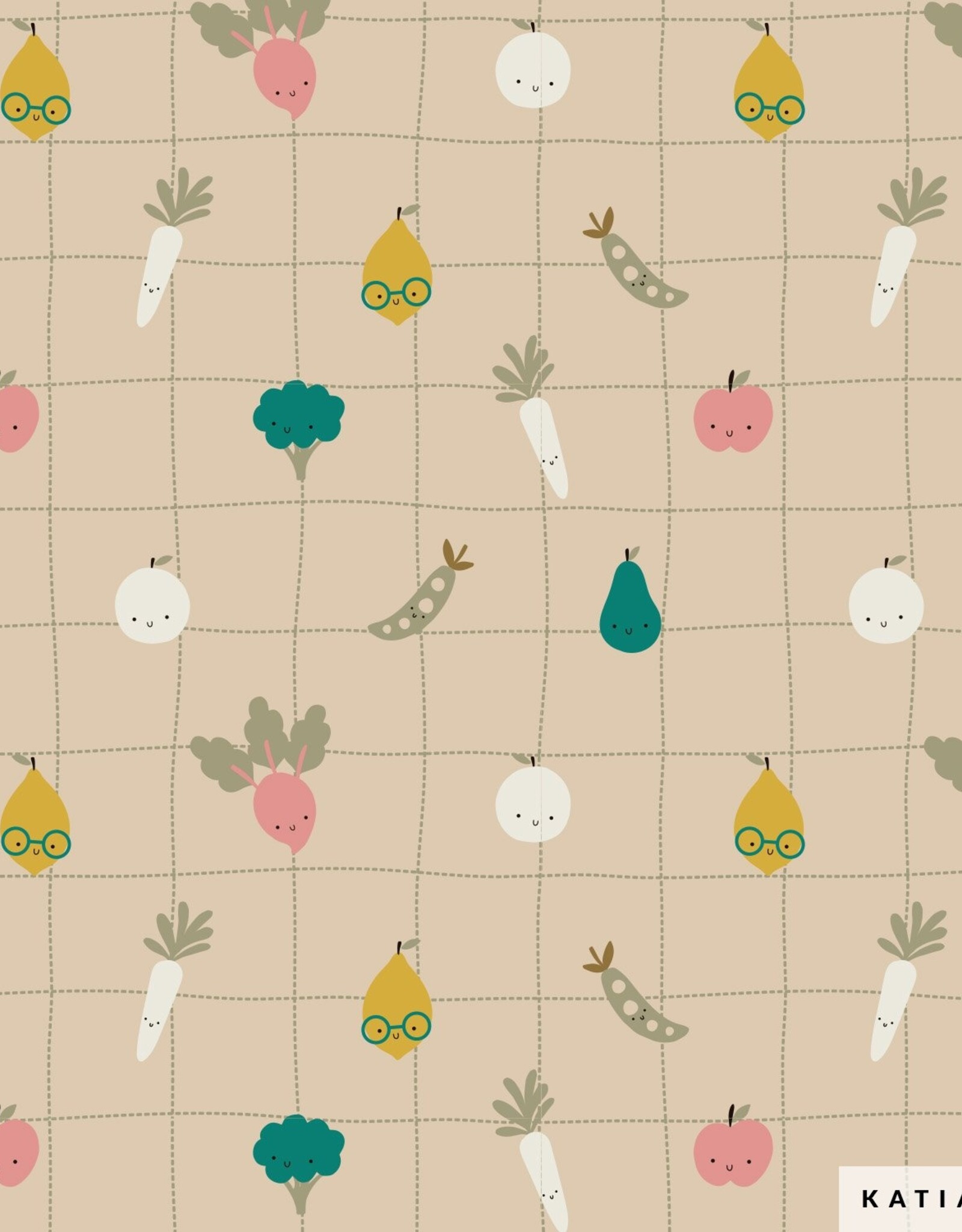 Gelamineerd katoen op 70cm hoog  groeten en fruit beige