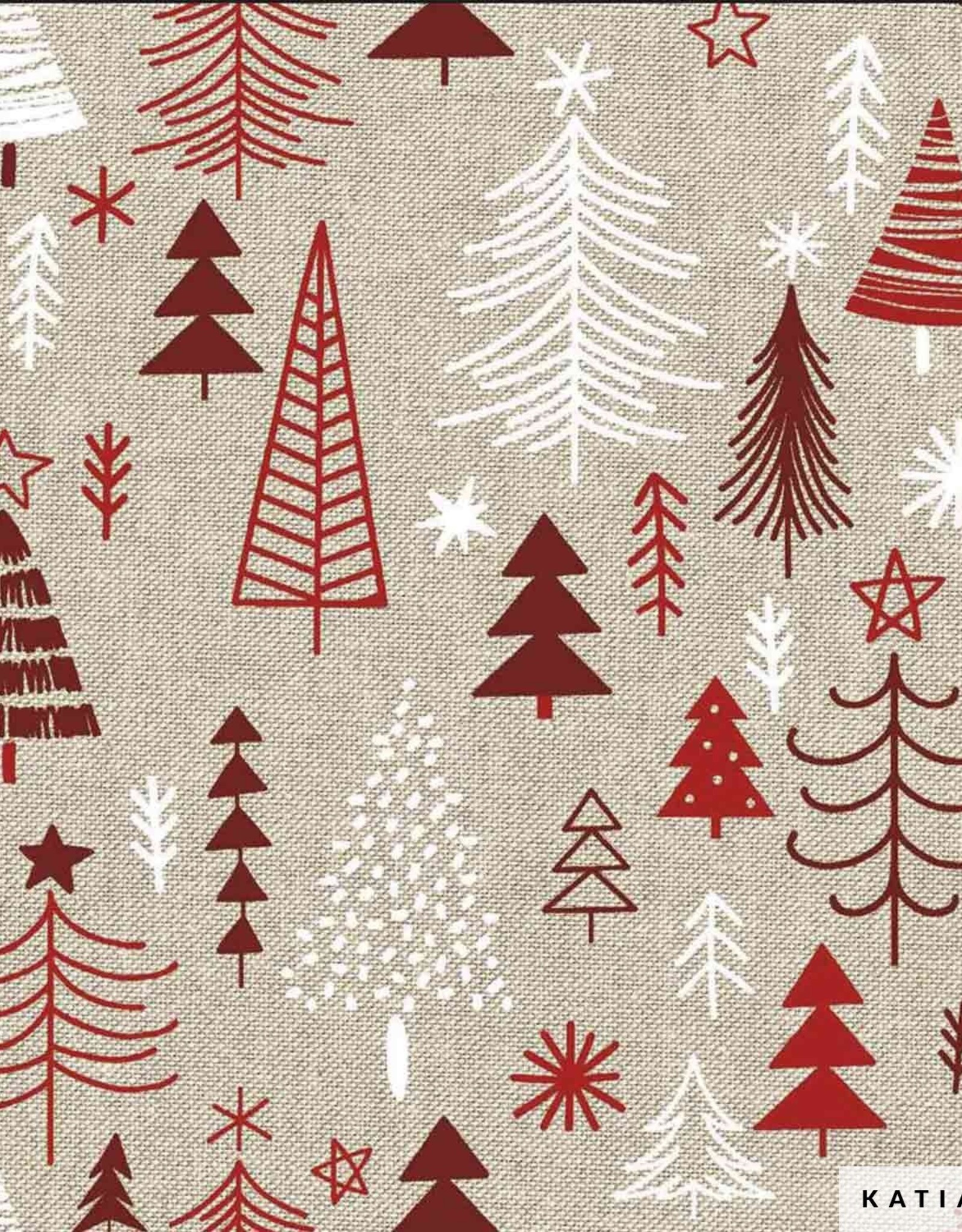 Katia Fabrics Canvas gerecycled x-mas  kerstboom rood beige