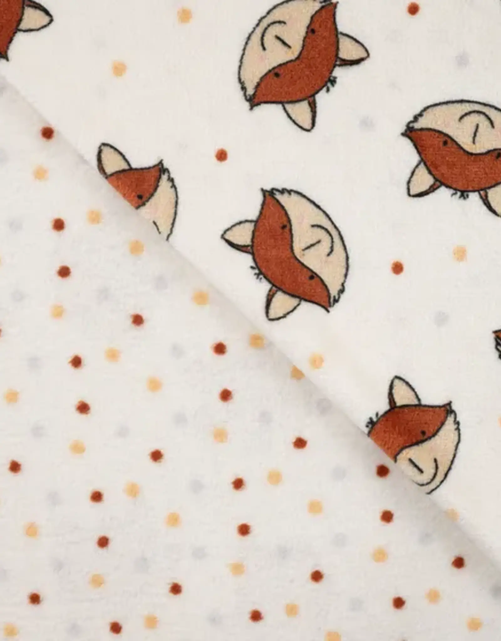 Knuffel fleece dubbelzijdig vosjes gebroken wit