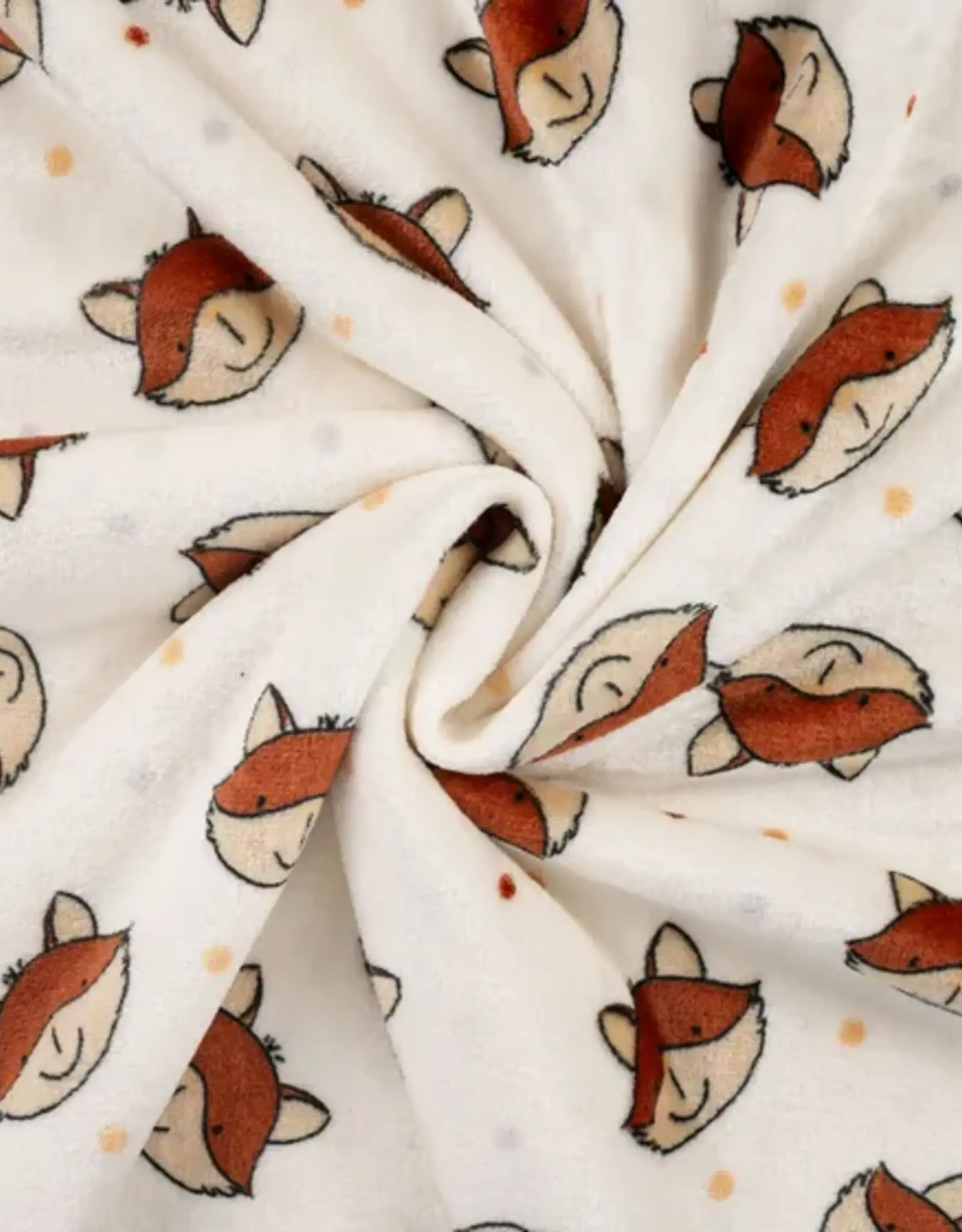 Knuffel fleece dubbelzijdig vosjes gebroken wit
