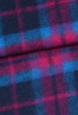 mantelstof  wolvilt  geruit blauw fuchsia