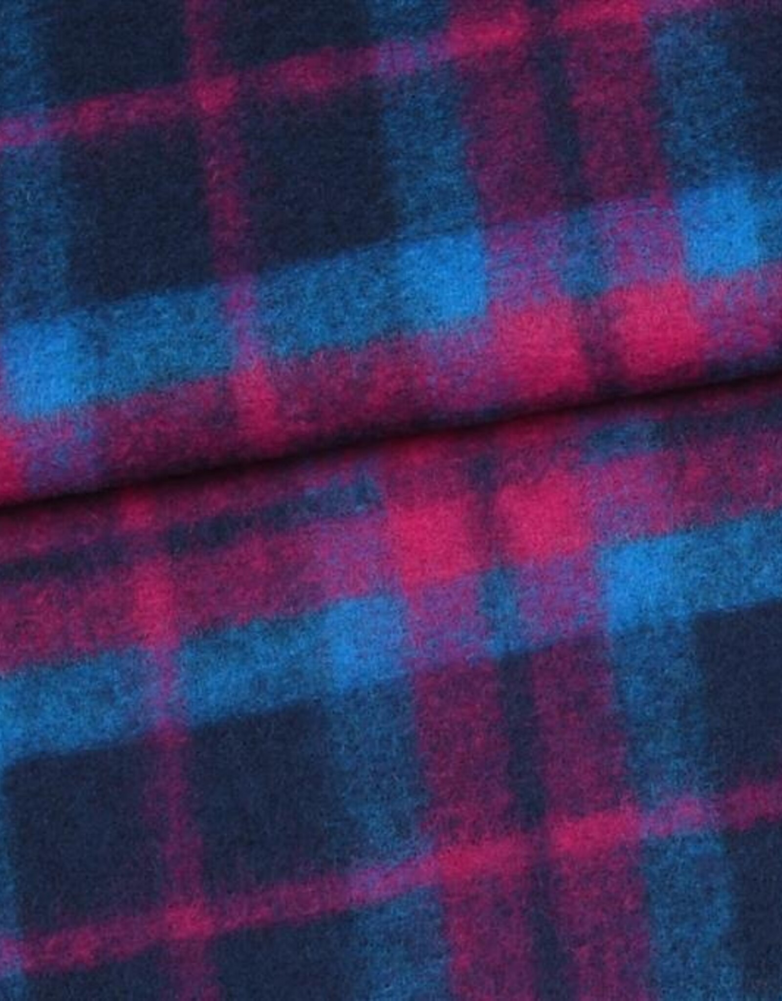 mantelstof  wolvilt  geruit blauw fuchsia