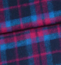 mantelstof  wolvilt  geruit blauw fuchsia