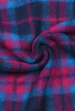 mantelstof  wolvilt  geruit blauw fuchsia