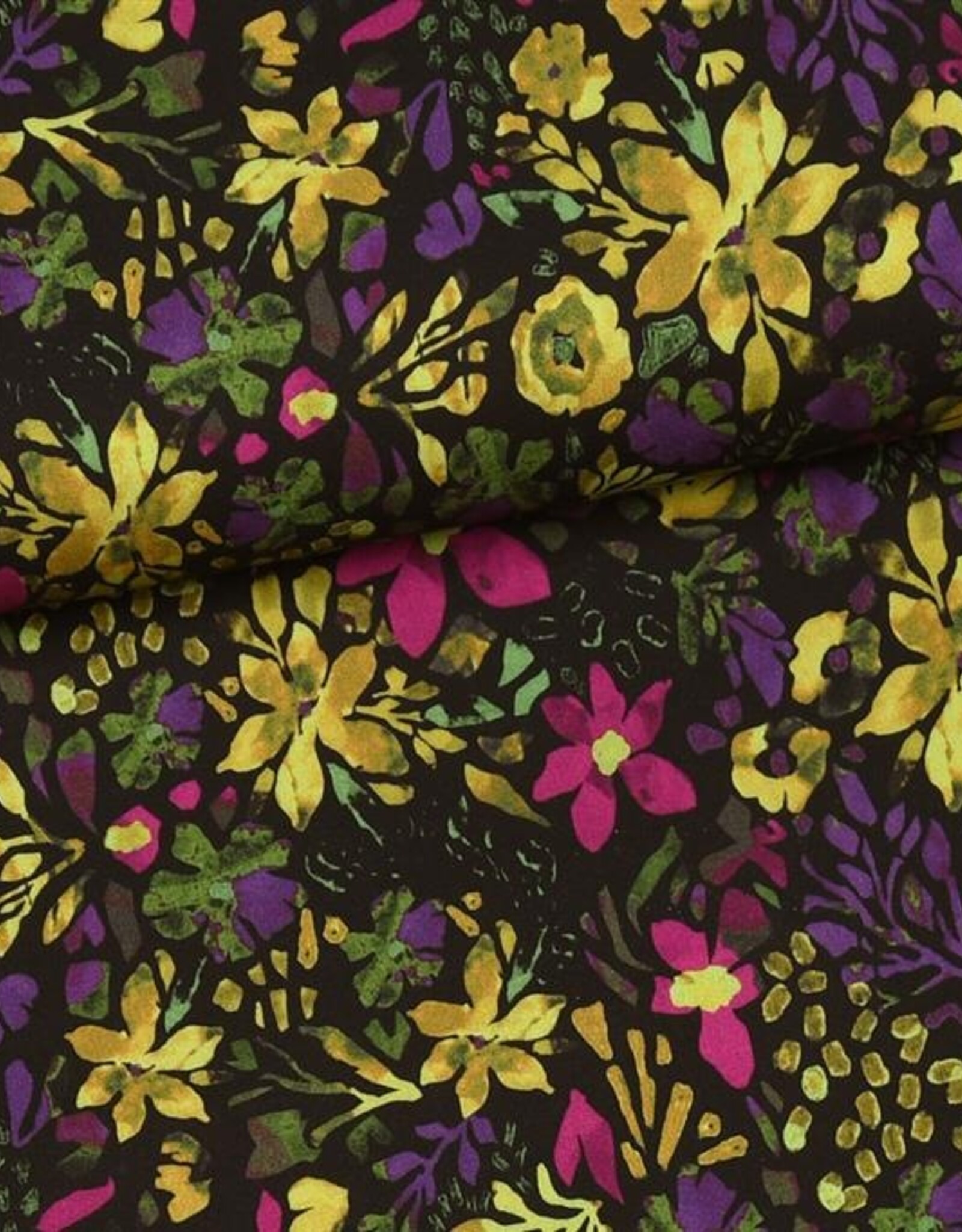 Viscose lichte stretch felle bloemen zwart