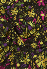 Viscose lichte stretch felle bloemen zwart Viscose lichte stretch felle bloemen zwart